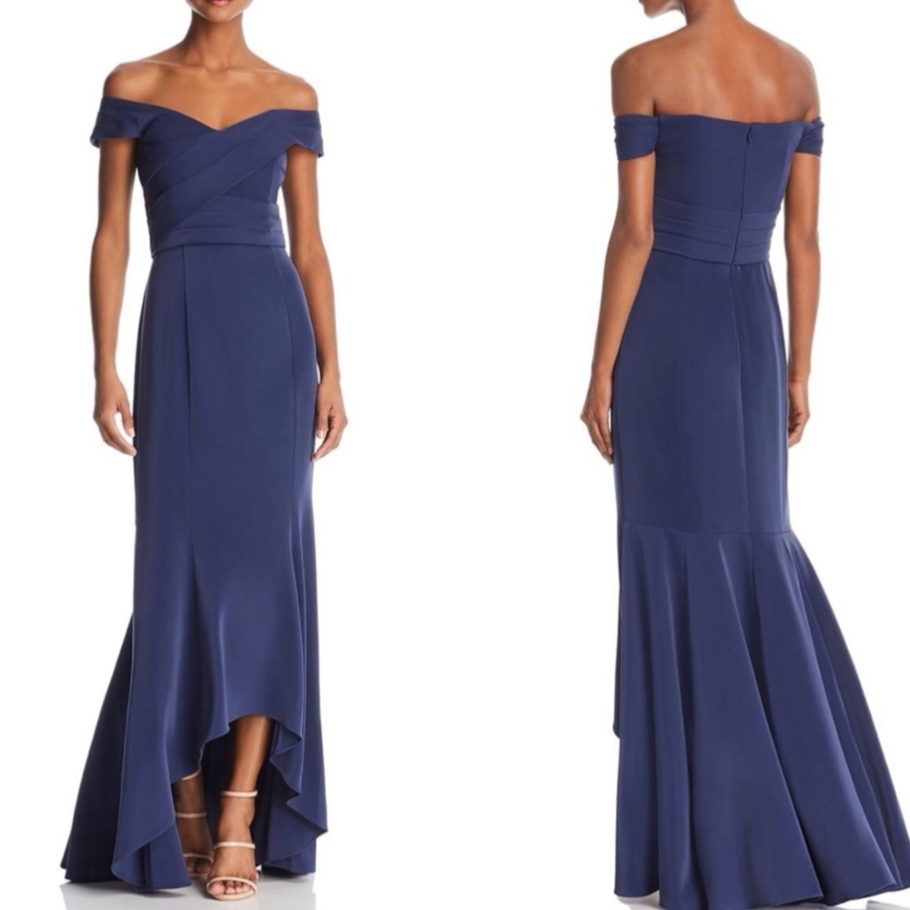 Laundry off shoulder navy evening gown